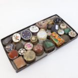 A collection of ornamental trinket boxes, including Halcyon Days and hardstone inlaid