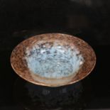 A Monart Studio glass bowl, blue marbled glittered decoration, unsigned, diameter 15cm