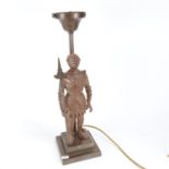 A knight's suit of armour figural table lamp, overall height 46cm