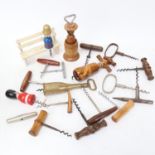 Various Vintage corkscrews and bottle openers, including some novelty (boxful)