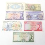 A group of Channel Island banknotes, and a Bank of Ireland 1943 £1 note