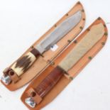 2 Vintage unused hunting knives with leather sheaths