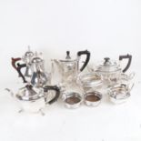 Various silver plated tea and coffee ware, a pair of wine coasters etc (11)