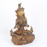 A Chinese stone set gilt-bronze seated Buddha, height 22cm