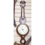 Oak-cased aneroid barometer with thermometer, height 94cm