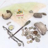 A group of silver and plated items, to include a silver plated combination Vesta and sovereign case,