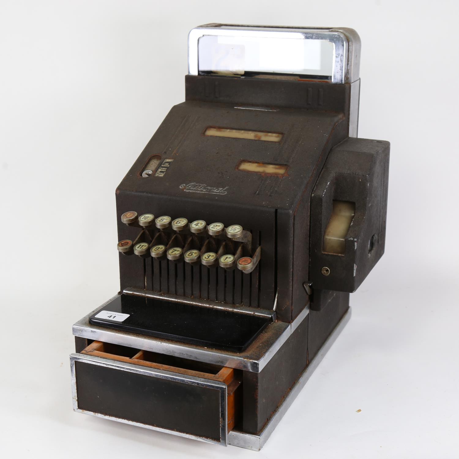 A National Cash Register shop till, filled with various vintage coins, model no. AX-546370 4157-SH