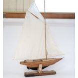 A handmade model pond yacht sculpture, with masts and rigging, overall height 113cm