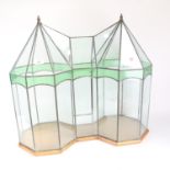 A large green stained and clear glass double-dome terrarium, W70cm, H60cm, D30cm