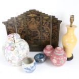 Various Oriental ceramics, including small blue and white jar, plique-a-jour enamel bowl,