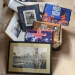 A collection of posters, prints and ephemera, including woodblock print of Rye, by Michael Renton (