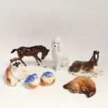 Beswick foal figure, USSR animals, and cat bookends etc