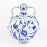 A Chinese blue and white moon vase, with garlic neck and chrysanthemum decoration, height 30cm