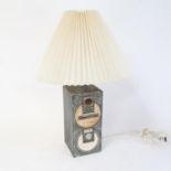 A large Troika Cornwall square-section pottery lamp and shade, signed, overall height 54cm