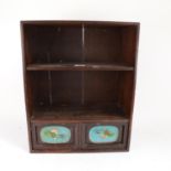 A Japanese hardwood table-top cabinet, with inset cloisonne enamel panelled drawers, H49cm, W39cm,