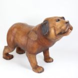 A life-size leather covered model Bulldog footstool, length 70cm