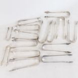 15 various silver sugar nips and tongs, 16oz