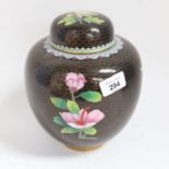 A large Chinese black ground cloisonne enamel chrysanthemum ginger jar and cover, height 21cm