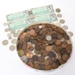 Various British decimal coins, world coins and banknotes (boxful)