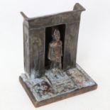 A Vintage Egyptian spelter shrine figure, with embossed designs, height 14cm