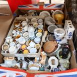 A large collection of ornamental souvenir porcelain lavatories and chamber pots (boxful)