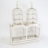 A large painted double-dome wirework birdcage, W49cm, H66cm, D17cm