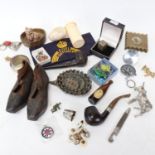 Various collectables, including solid silver memory cube dice, 19th century ivory needle case,