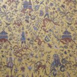 A roll of yellow woven fabric with Soho chinoiserie decoration, and original Arthur H Lee & Sons Ltd