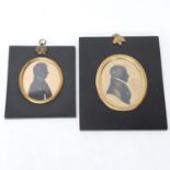 2 19th century ink and gold watercolour silhouette profiles of gentlemen, 1 inscribed verso Mr