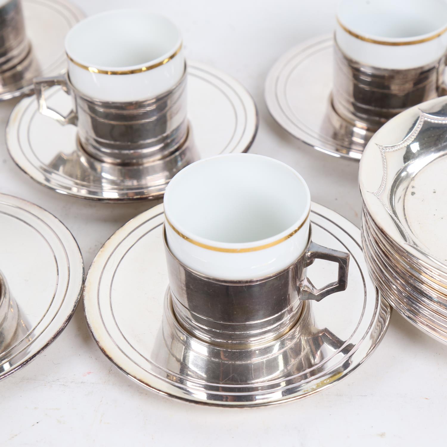 A set of 6 WMF plated coffee can holders and saucers, with Rosenthal ceramic inserts, a set of 10 - Image 2 of 2
