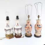 2 pairs of Oriental porcelain table lamps, on wooden stands, height 63cm overall