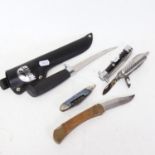 2 multi-tool Swiss Army style knives, hunting knife etc (5)
