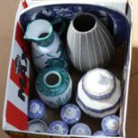 Blue and white ceramics, retro ceramics etc (boxful)