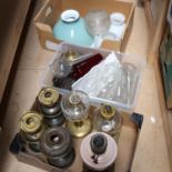 3 boxfuls of oil lamp spares, chimneys, globes, and bases