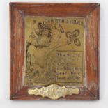 An Art Nouveau brass Dum Vivimus Vivamus plaque sign, by Borsberry of Whichford, oak-framed, overall