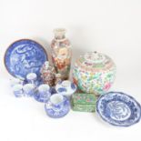 Various Oriental ceramics, including The Flight Collection square-section vase, large enamelled