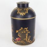 A large modern painted and gilded metal tea cannister and cover, chinoiserie style decoration,