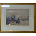 Hely Smith, watercolour, dockland scene, signed, 25cm x 35cm, framed