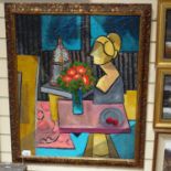 Carol Maddison, contemporary oil on board, abstract still life, signed, 72cm x 59cm, framed