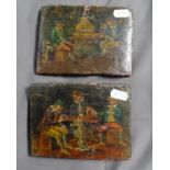 A pair of miniature oils on wood panels, tavern interior scenes, 10cm x 14cm, unframed