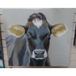 Clive Fredriksson, oil on board, cow, 70cm x 70cm