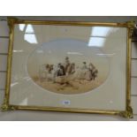 J Hardy, watercolour, Continental travellers, signed, 13cm x 45cm, framed