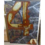 A Brutalist patinated metalwork abstract mounted on board 120cm x 80cm, unframed