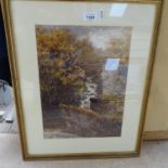 David Law, watercolour, bridge over rapids, signed, 35cm x 25cm, framed