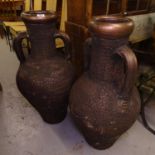 A pair of textured terracotta 2-handled amphoras, W40cm, H88cm