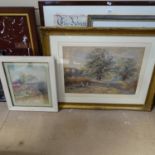 3 watercolours, and a framed indenture (4)