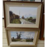 Pamela Derry, pair of oils on board, country lanes, signed, 22cm x 33cm, framed