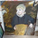 Oil on canvas, portrait of a child, mid-20th century, 84cm x 71cm, unframed