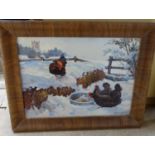 Wendy Stevenson, oil on canvas, hens in the snow, signed, 30cm x 40cm, framed