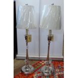 A pair of Ralph Laurent at Home chromed table lamps and shades, model no. 161071, height including